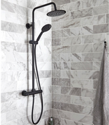Kartell K-VIT Nero Round Option 1 Thermostatic Exposed Bar Shower With Overhead Drencher & Sliding Handset- Matt Black (SHO052NR)
