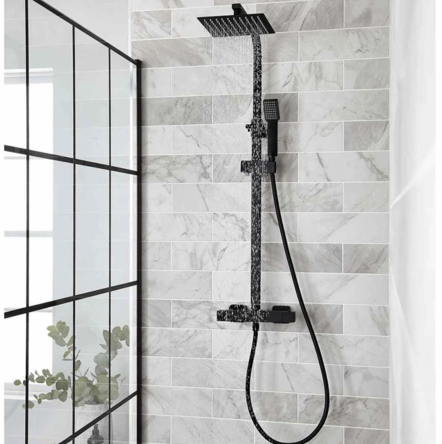 Kartell K-VIT Nero Square Option 1 Thermostatic Exposed Bar Shower with Overhead Drencher & Sliding Handset- Matt Black (SHO050NS)