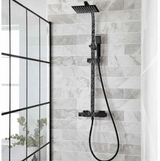 Kartell K-VIT Nero Square Option 1 Thermostatic Exposed Bar Shower with Overhead Drencher & Sliding Handset- Matt Black (SHO050NS)
