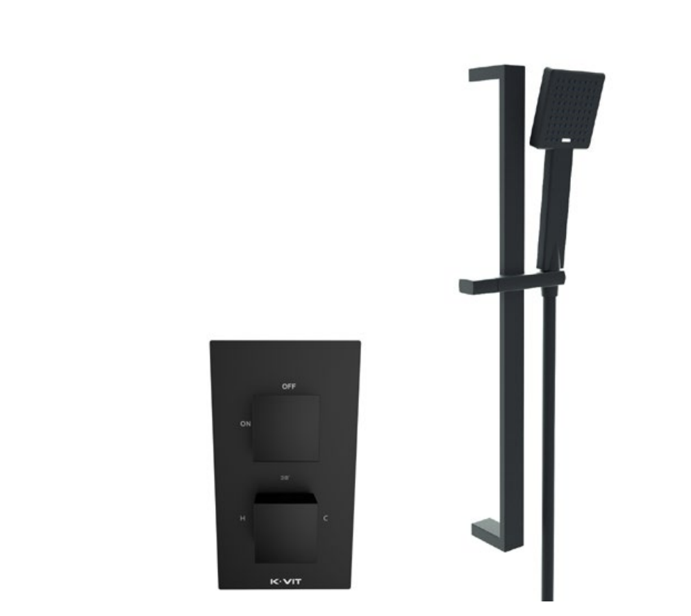 Kartell K-VIT Nero Square Option 3 Thermostatic Concealed Shower with Fixed Overhead Drencher- Matt Black (SHO047NS-SHO058NS-SHO089NS)