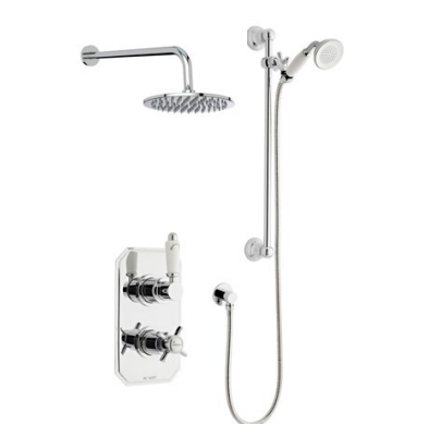 Kartell K-VIT Klassique Option 3 Thermostatic Shower with Slide Rail Kit and Overhead Drencher