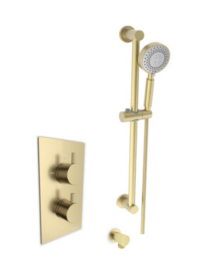 Kartell K-VIT Ottone Option 3 Thermostatic Concealed Shower with Adjustable Slide Rail Kit- Gold (SHO141OT-SHO144OT-SHO145OT)