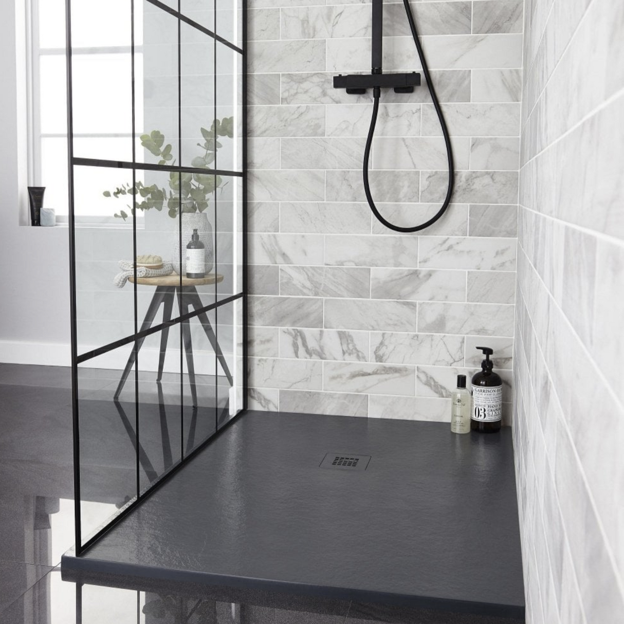 Kartell K-VIT Naturals Stone Effect Rectangle Shower Tray - 1200x700mm Graphite (STOR1207GP)