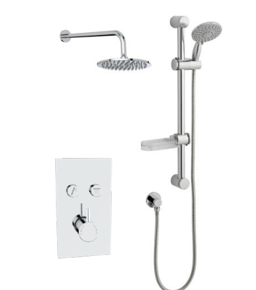 Kartell K-VIT Plan Option 10 Twin Round Push Button Thermostatic Shower with Slide Rail Kit and Overhead Drencher