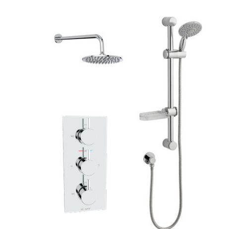 Kartell K-VIT Plan Option 5 Triple Thermostatic Concealed Shower with Slide Rail Kit and Overhead Drencher