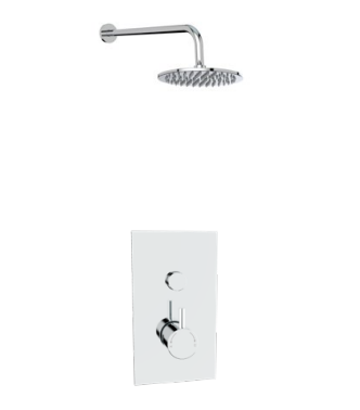 Kartell K-VIT Plan Option 9 Single Round Push Button Thermostatic Shower with Fixed Overhead Drencher