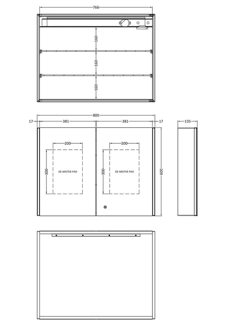 Nuie Leda 800 x 600mm Mirror Cabinet – Silver, photo 3