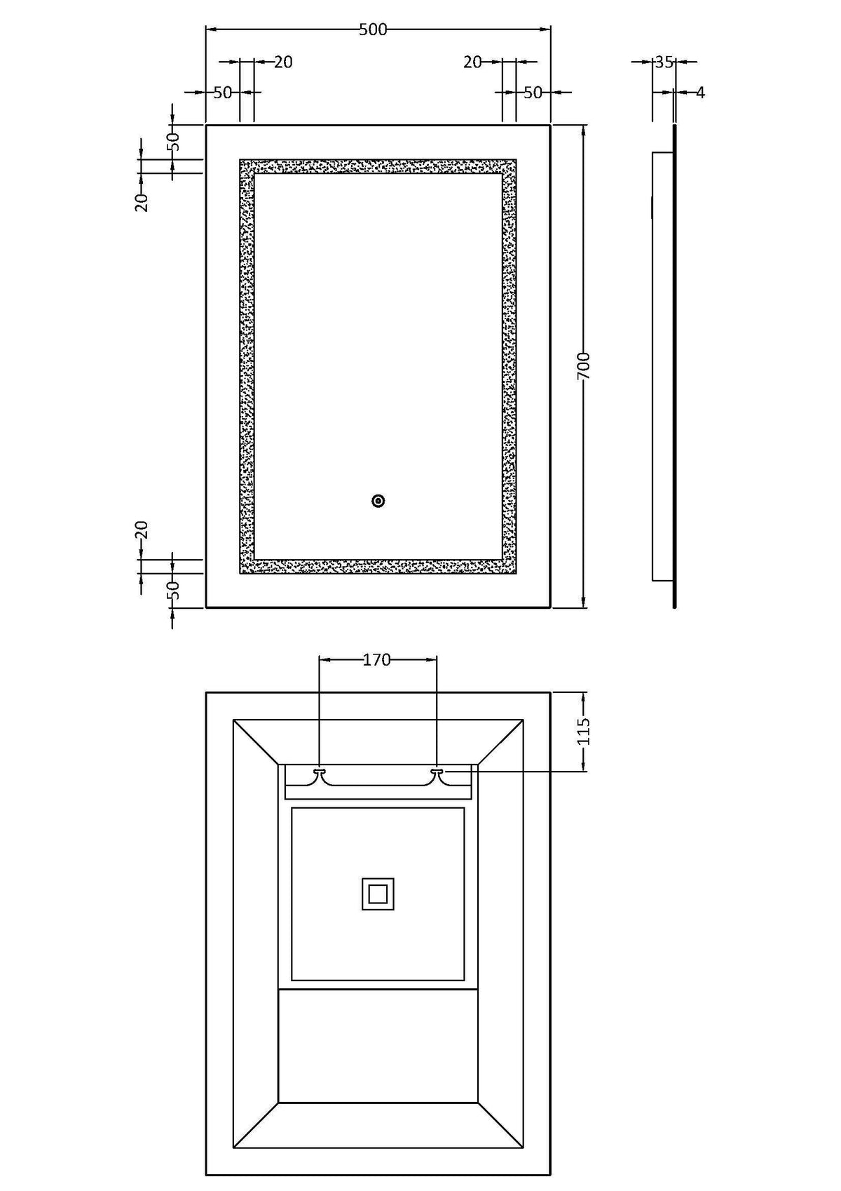 Nuie Sculptor 500 x 700mm Touch Sensor Mirror – Silver, photo 3