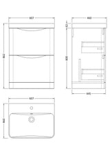 Nuie Lunar 2 Drawer Floor Standing Vanity Unit With Basin – 600mm & 800mm, photo 9