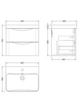 Nuie Lunar 2 Drawer Wall Hung Vanity Unit With Basin – 600mm & 800mm, photo 9