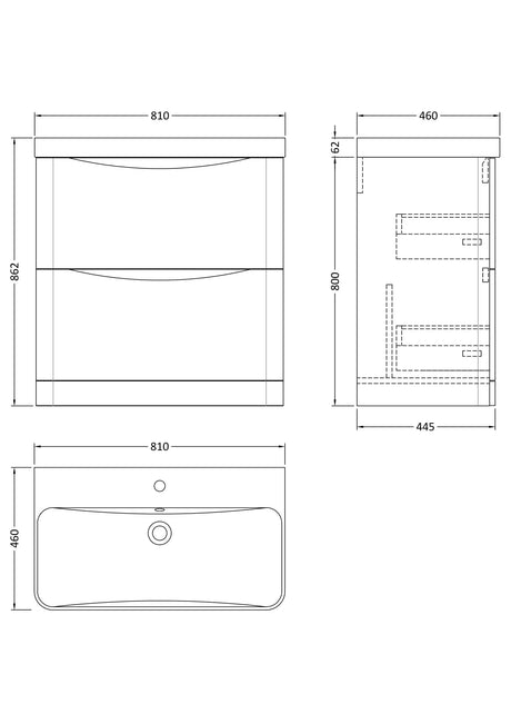 Nuie Lunar 2 Drawer Floor Standing Vanity Unit With Basin – 600mm & 800mm, photo 10