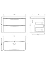 Nuie Lunar 2 Drawer Wall Hung Vanity Unit With Basin – 600mm & 800mm, photo 10