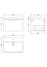 Nuie Lunar 1 Drawer Wall Hung Vanity Unit With Basin – 600mm & 800mm, photo 9