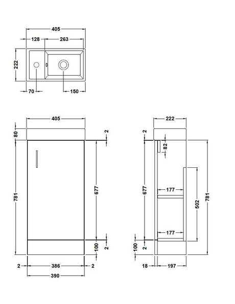 Nuie Vault 400mm 1 Door Floor Standing Compact Vanity Unit With Basin, photo 8