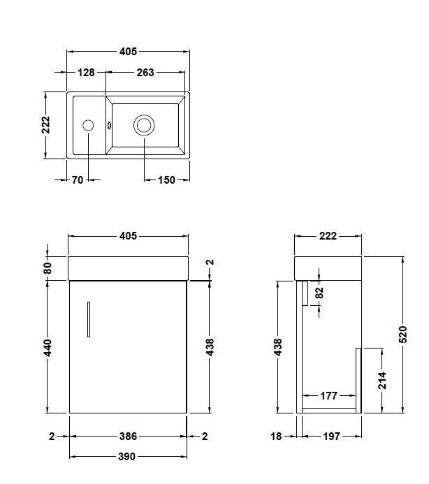 Nuie Vault 400mm 1 Door Wall Hung Compact Vanity Unit With Basin, photo 8