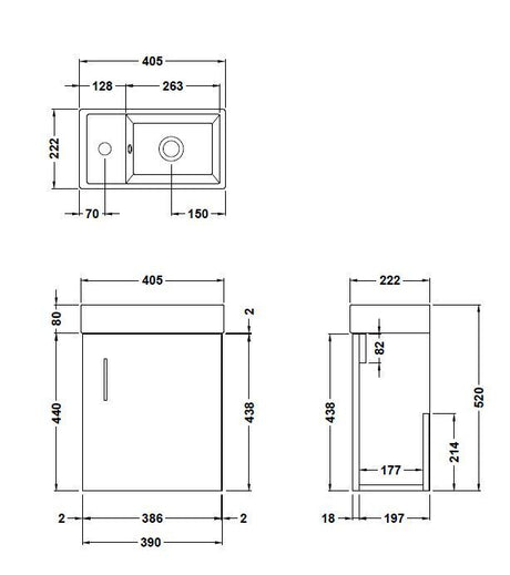 Nuie Vault 400mm 1 Door Wall Hung Compact Vanity Unit With Basin, photo 8
