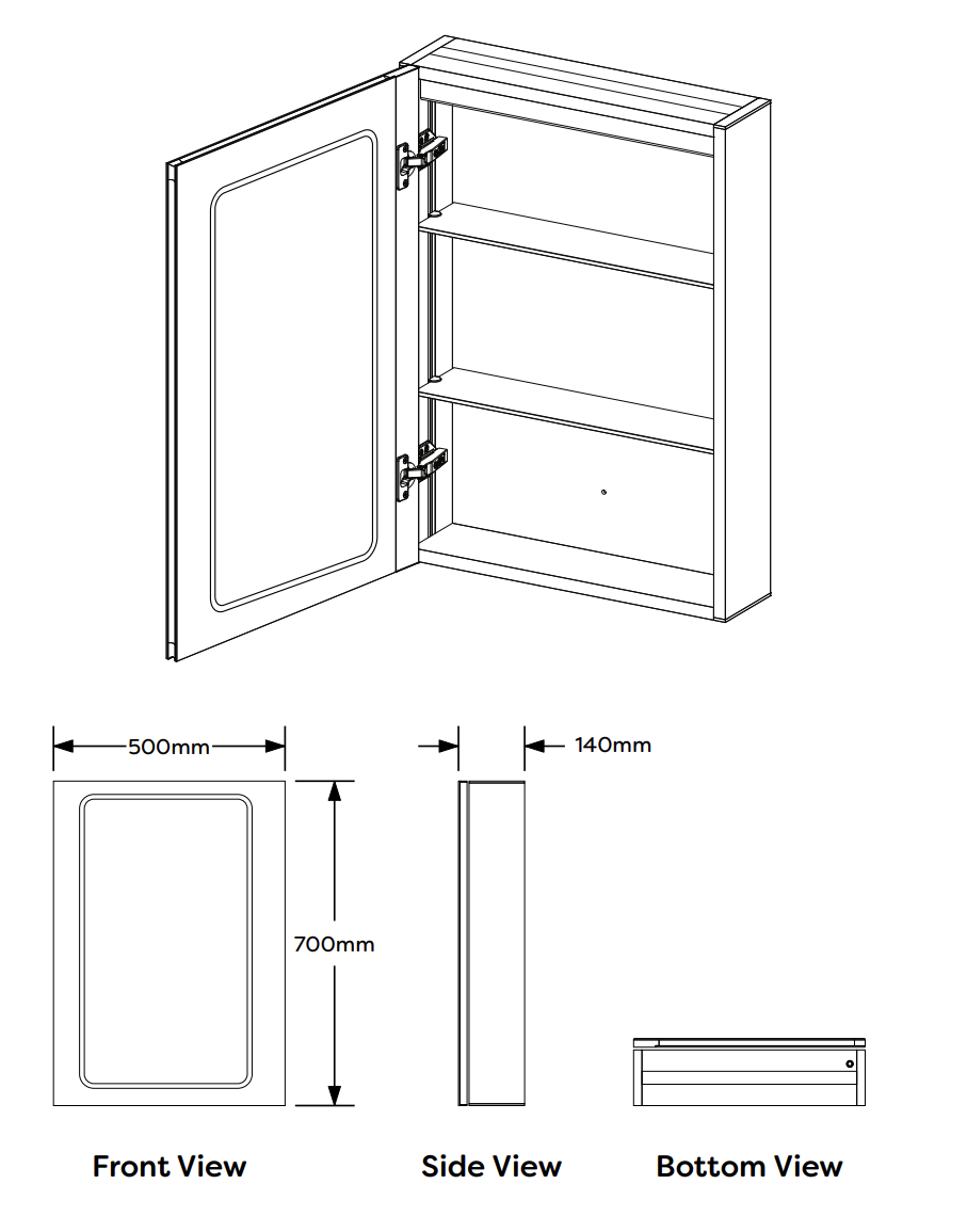 Kartell K-VIT Fine 700 x 500mm LED Mirror Cabinet - Chrome (MIR104)