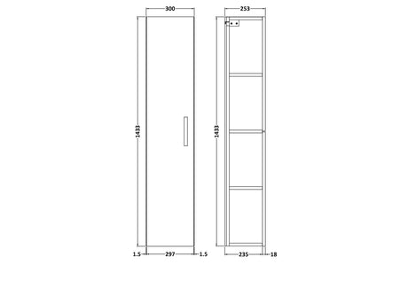 Nuie Athena 300mm 1 Door Wall Hung Tall Cabinet, photo 6