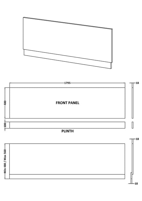 Nuie Havana MFC Smooth Matt Front Bath Panel – 1700mm & 1800mm, photo 4