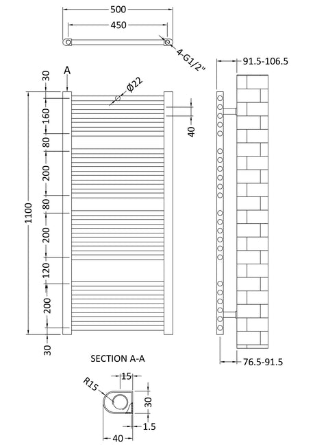 Nuie Vertical Ladder Rail – 700 x 500mm, 1100 x 500mm & 1150 x 500mm, photo 6