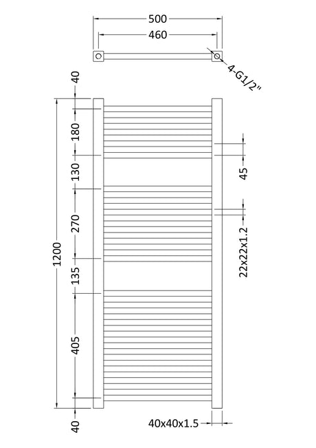 Nuie Vertical Square Ladder Rail – 800 x 500mm & 1200 x 500mm, photo 4