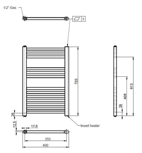 Nuie Vertical Electric Heated Towel Rail – 720 x 400mm, 920 x 480mm & 1375 x 480mm, photo 5