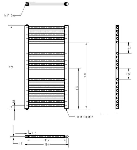 Nuie Vertical Electric Heated Towel Rail – 720 x 400mm, 920 x 480mm & 1375 x 480mm, photo 6