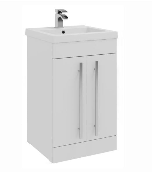 Kartell K-VIT Purity 500mm Floor Standing 2 Door Unit With Mid Depth Ceramic Basin- White Gloss (FUR125PU-FUR064PU)