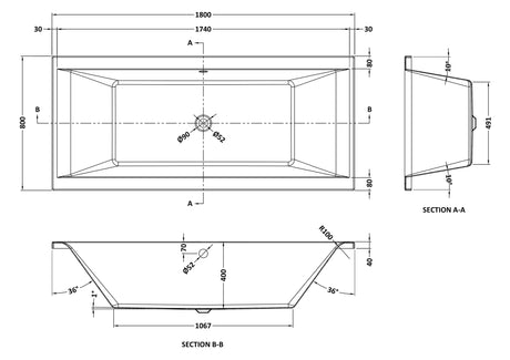 Nuie Asselby Square Double Ended Bath With Legs – 1700 x 700mm, 1700 x 750mm & 1800 x 800mm, photo 5
