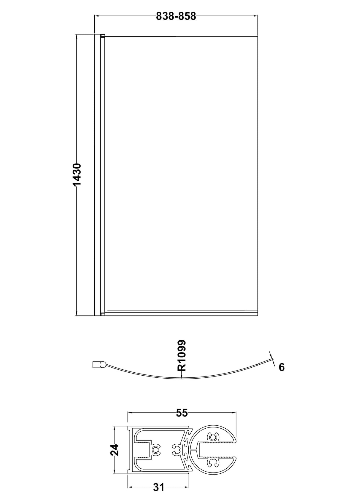 Nuie Curved Hinged Bath Screen – Chrome, photo 3