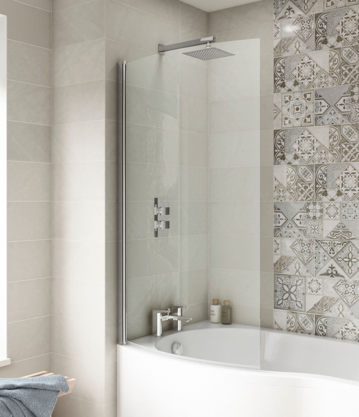 Nuie Curved Hinged Bath Screen – Chrome, photo 4