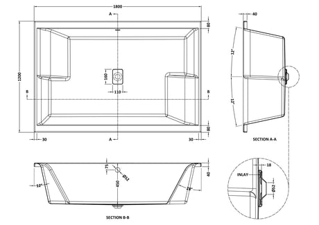 Nuie 1800 x 1200mm Double Ended Inset Spa Bath With Legs – Gloss White, photo 3