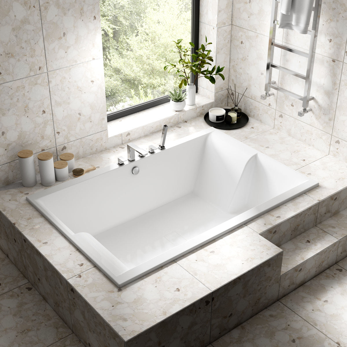 Nuie 1800 x 1200mm Double Ended Inset Spa Bath With Legs – Gloss White