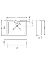 Nuie 1 Tap Hole Ceramic Rectangular Vessel Basin – 335mm, 460mm & 485mm, photo 4