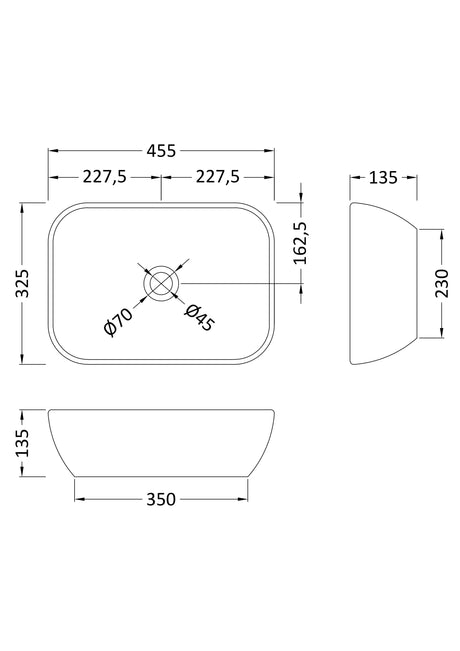 Nuie Ceramic Rectangular Vessel Basin – 365mm, 455mm, 465mm, 520mm & 565mm, photo 6