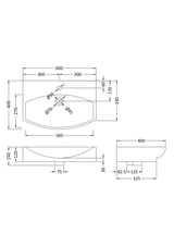 Nuie 1 Tap Hole Ceramic Wall Hung Basin – 500mm & 600mm, photo 3