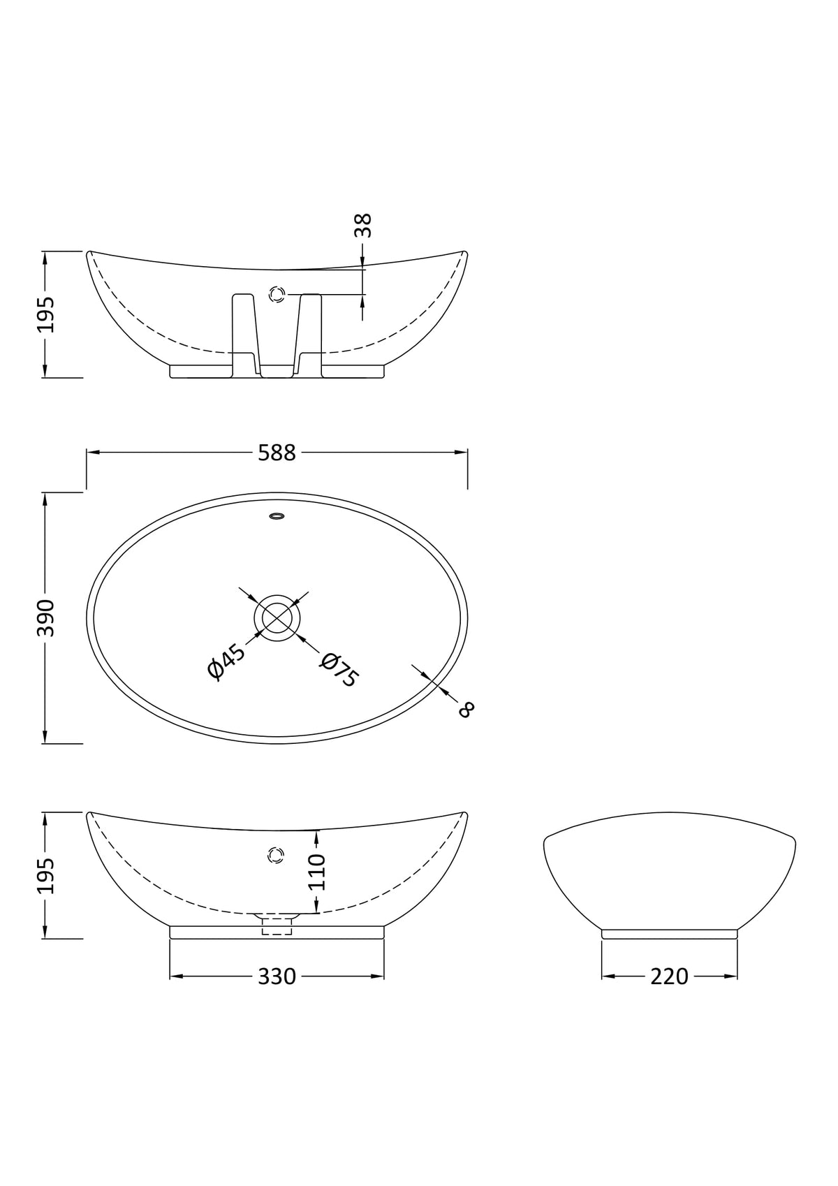 Nuie Ceramic Oval Vessel Basin – 565mm & 588mm, photo 5