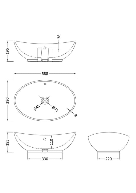 Nuie Ceramic Oval Vessel Basin – 565mm & 588mm, photo 5