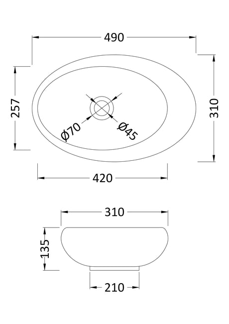 Nuie Salana Ceramic Oval Vessel Basin – 490mm & 565mm, photo 2