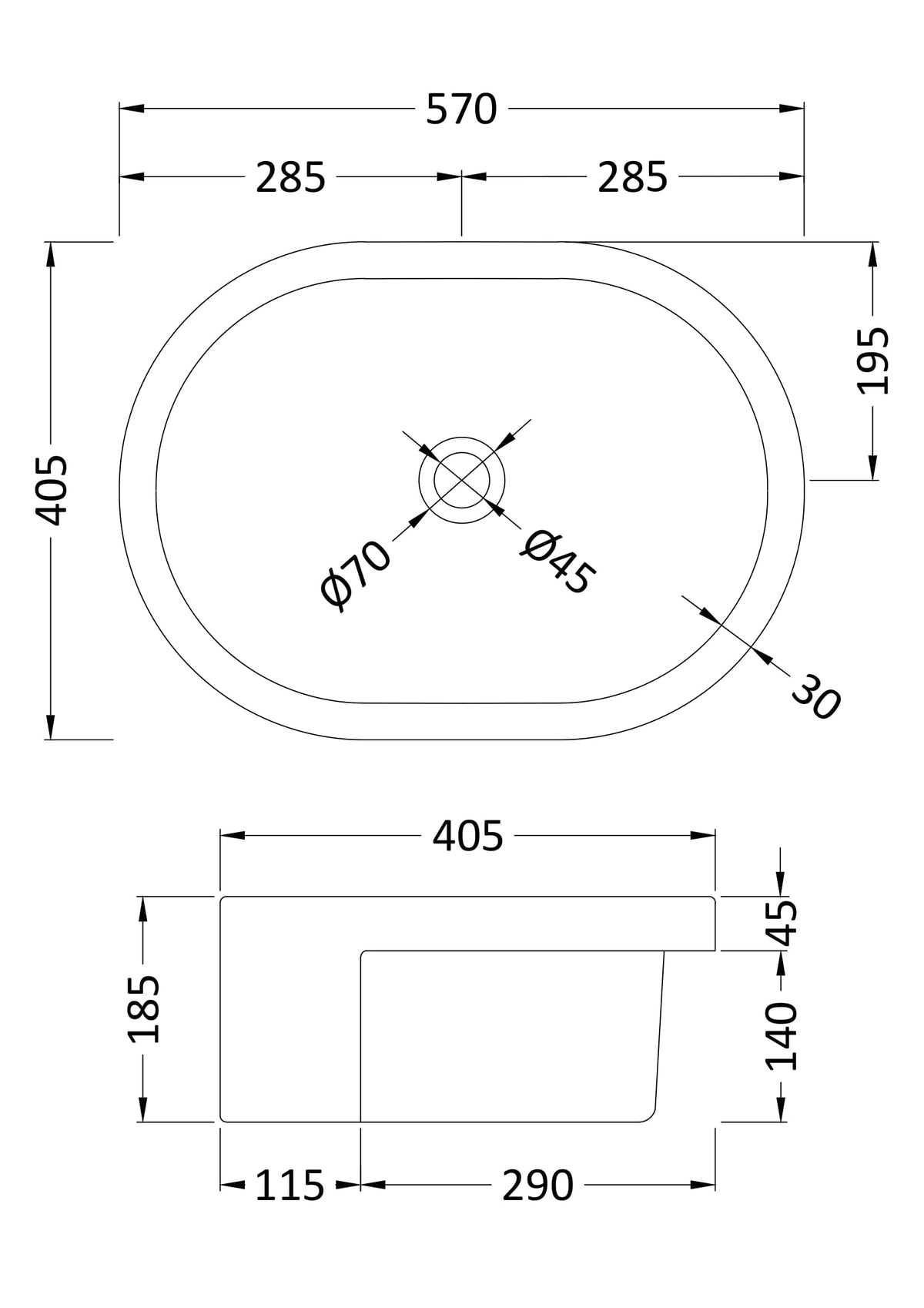 Nuie 570mm Ceramic Oval Semi-Recessed Basin – White, photo 2
