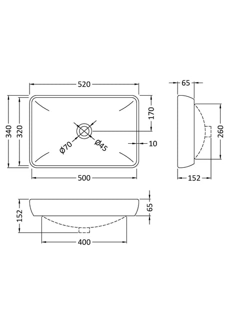 Nuie Ceramic Rectangular Vessel Basin – 365mm, 455mm, 465mm, 520mm & 565mm, photo 8