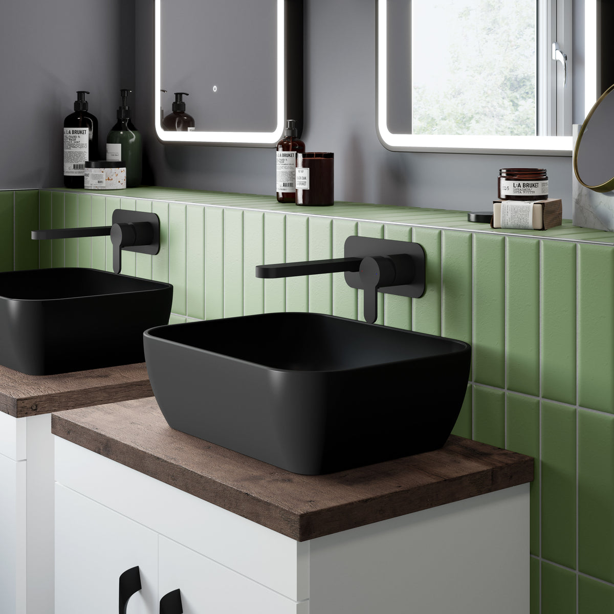 Nuie 455mm Ceramic Square Vessel Basin – Matt Black