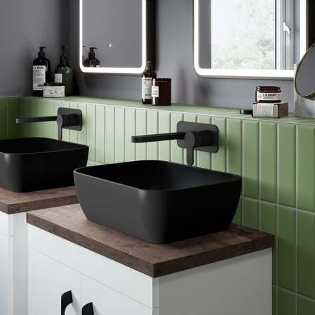 Nuie 455mm Ceramic Square Vessel Basin – Matt Black