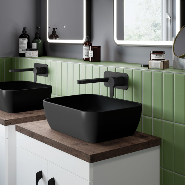 Nuie 455mm Ceramic Square Vessel Basin – Matt Black