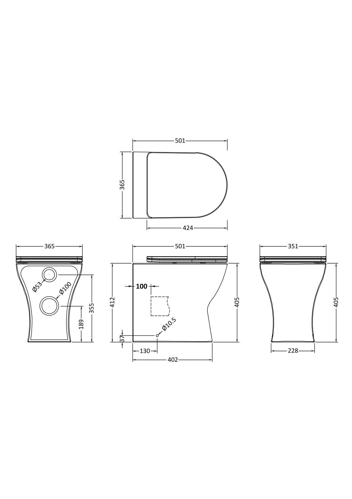 Nuie Freya Round Back to Wall Toilet Pan With Seat – White, photo 3