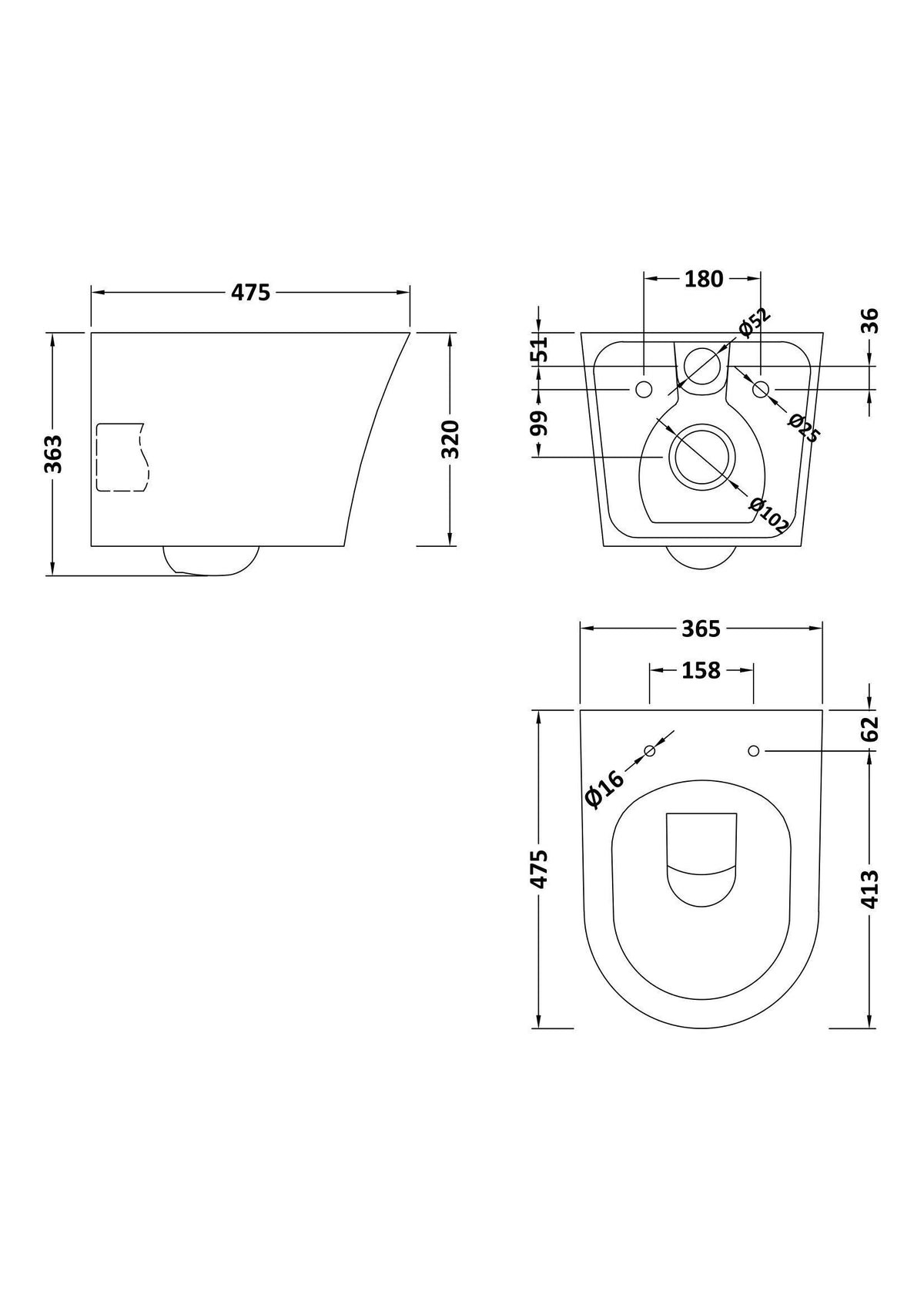 Nuie Fenton Rimless Wall Hung Pan – White, photo 3