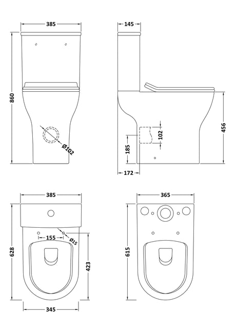 Nuie Freya Rimless Close Coupled Toilet – White, photo 2