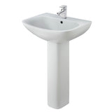 Nuie Ava 545mm 1 Tap Hole Basin & Pedestal – White, photo 2