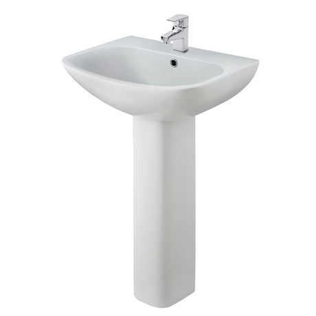 Nuie Ava 545mm 1 Tap Hole Basin & Pedestal – White, photo 2