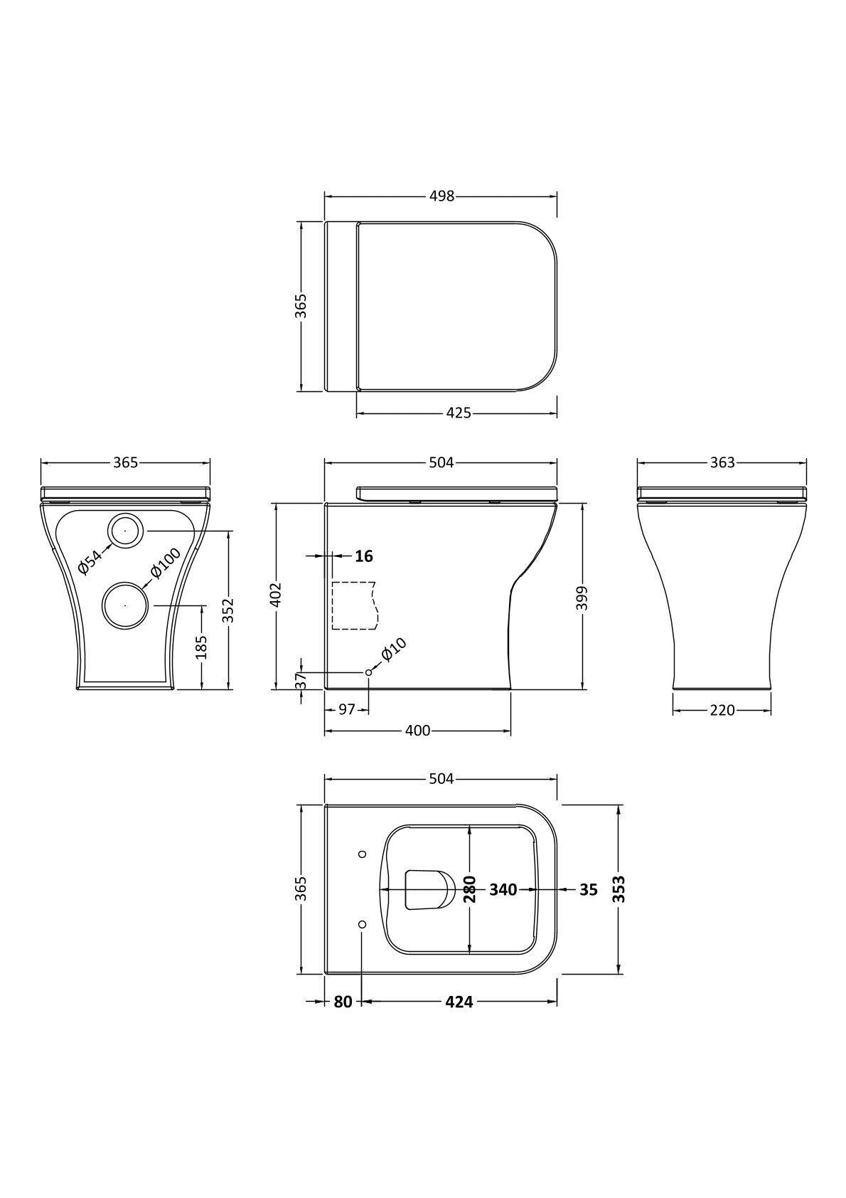 Nuie Ava Round Back to Wall Toilet Pan With Seat – White, photo 3